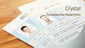  Presentation with information - Audience pleasing presentation theme consisting of hr information - resumes on wooden table closeup backdrop and a cream colored foreground