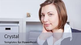  Presentation with executive - PPT theme having hr managment - elegant female executive sitting background and a  colored foreground