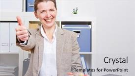  Presentation with office - Amazing PPT theme having hr managment - happy senior business woman backdrop and a  colored foreground