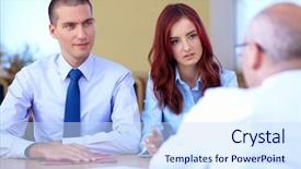  Presentation with job interview - Slide set consisting of young colleagues from hr department background and a sky blue colored foreground