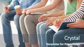  Presentation with group of diverse people - Presentation theme having hr presentation - group of people with devices background and a ocean colored foreground