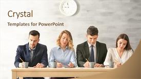  Presentation with human resources - Cool new PPT layouts with hr presentation - job interview concept human resources backdrop and a sky blue colored foreground