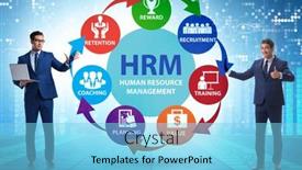 Presentation with human resource management - Amazing slide deck having hrm-human-resource-management-concept backdrop and a light blue colored foreground