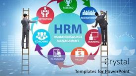  Presentation with human resource management - Amazing slide set having hrm-human-resource-management-concept backdrop and a light blue colored foreground
