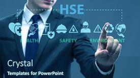  Presentation with hse - Cool new PPT theme with hse-concept-with-businessman-pressing backdrop and a navy blue colored foreground