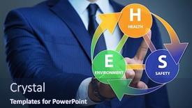  Presentation with hse - Slide set enhanced with hse-concept-with-businessman-pressing background and a navy blue colored foreground