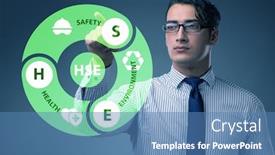  Presentation with hse - Amazing presentation design having hse-concept-with-businessman-pressing backdrop and a teal colored foreground