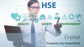  Presentation with hse - Presentation theme featuring hse-concept-with-businessman-pressing background and a light blue colored foreground