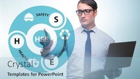  Presentation with hse - Cool new slide set with hse-concept-with-businessman-pressing backdrop and a light blue colored foreground
