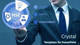  Presentation with hse - Amazing presentation having hse-concept-with-businessman-pressing backdrop and a navy blue colored foreground