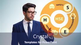  Presentation with hse - PPT layouts enhanced with hse-concept-with-businessman-pressing background and a navy blue colored foreground