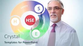  Presentation with hse - Amazing slide deck having hse-concept-with-businessman-pressing backdrop and a sky blue colored foreground