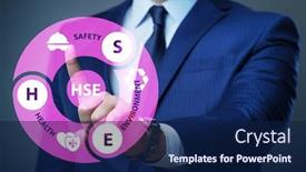  Presentation with hse - Audience pleasing slide set consisting of hse-concept-with-businessman-pressing backdrop and a navy blue colored foreground