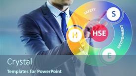  Presentation with hse - PPT theme consisting of hse-concept-with-businessman-pressing background and a ocean colored foreground