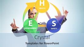  Presentation with virtual - Beautiful slide set featuring hse-concept-with-businesswoman-pressing backdrop and a light blue colored foreground