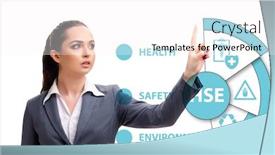  Presentation with hse - PPT theme with hse-concept-with-businesswoman-pressing background and a white colored foreground