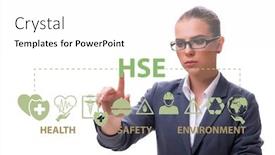  Presentation with hse - Beautiful presentation design featuring hse-concept-with-businesswoman-pressing backdrop and a white colored foreground