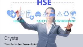  Presentation with hse - Amazing presentation having hse-concept-with-businesswoman-pressing backdrop and a ocean colored foreground