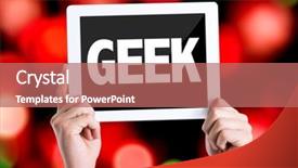 Presentation with geek - Colorful PPT theme enhanced with html5 - tablet pc with text geek backdrop and a  colored foreground