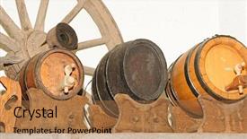  Presentation with antique wood furniture - Audience pleasing theme consisting of hub spoke - wooden wagon wheel and antique backdrop and a coral colored foreground