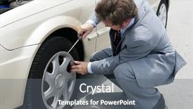  Presentation with tire - Presentation theme with hubcap of his flat tire background and a gray colored foreground