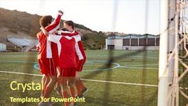  Presentation with high school - Colorful presentation design enhanced with huddle - male high school soccer players backdrop and a tawny brown colored foreground
