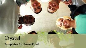  Presentation with heads - PPT theme with huddle - smiling business people with their background and a mint green colored foreground