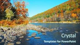  Presentation with mountain lake - Beautiful presentation theme featuring hudson - autumn mountain with lake view backdrop and a ocean colored foreground