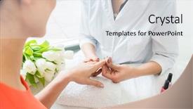  Presentation with nail salon - Colorful slide deck enhanced with hue - experienced nail technician wearing white backdrop and a light gray colored foreground