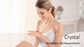  Presentation with woman covering man mouth hand - Presentation theme featuring huellas - young woman applying hand cream background and a  colored foreground