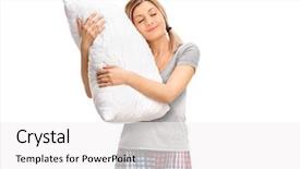  Presentation with chemistry white pills - Colorful slide deck enhanced with hug - woman in pajamas hugging backdrop and a white colored foreground