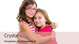  Presentation with cousin - Slide set consisting of hug smiling ans friends cousin background and a coral colored foreground