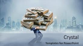  Presentation with finance - Colorful slide deck enhanced with huge amount of money backdrop and a light blue colored foreground