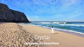  Presentation with atlantic - PPT theme featuring huge beautiful beach on the atlantic coast the seaside resort of sintra middle-aged woman dressed in white doing yoga background and a coral colored foreground