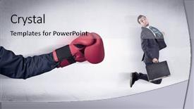  Presentation with boxing - Slide deck having huge boxing gloves punches innocent background and a  colored foreground