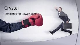  Presentation with pink boxing gloves - Cool new slide deck with huge boxing gloves punches innocent backdrop and a light gray colored foreground