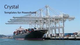  Presentation with cargo ship - Amazing PPT theme having huge cargo ship at port backdrop and a light blue colored foreground