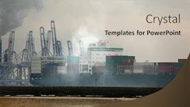  Presentation with cargo ship - Colorful presentation design enhanced with huge cargo ship emitting thick smoke source of major pollution backdrop and a light gray colored foreground