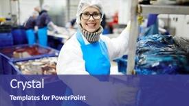  Presentation with fish processing - Amazing presentation design having huge cart with packed fish backdrop and a ocean colored foreground