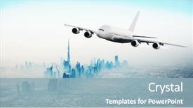  Presentation with dubai - Colorful theme enhanced with huge commercial airplane flying backdrop and a light blue colored foreground