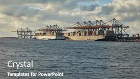  Presentation with container port - Presentation theme having huge-container-ships-and-cargo background and a gray colored foreground