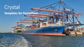  Presentation with container port - Amazing slide deck having huge-container-ships-in-port backdrop and a teal colored foreground
