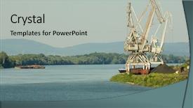  Presentation with river port - Amazing PPT layouts having hungarian railway - huge cranes of an industrial backdrop and a light gray colored foreground