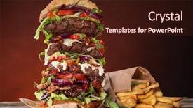  Presentation with hamburger - Audience pleasing presentation theme consisting of huge fire - delicious big hamburger on wooden backdrop and a wine colored foreground