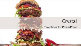  Presentation with hamburger - Presentation theme enhanced with huge fire - delicious big hamburger on wooden background and a soft green colored foreground