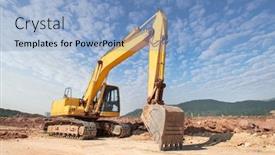  Presentation with excavator - Amazing PPT theme having huge-heavy-shovel-excavator-digger backdrop and a light blue colored foreground