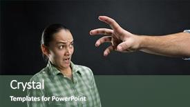  Presentation with real woman hair texture human - Presentation design featuring huge human hand over black background and a  colored foreground