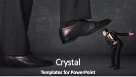  Presentation with stepping - PPT layouts consisting of huge leg stepping on a tiny businnessman concept on background background and a dark gray colored foreground