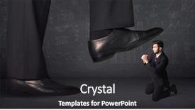  Presentation with stepping - Colorful PPT layouts enhanced with huge leg stepping on a tiny businnessman concept on background backdrop and a dark gray colored foreground