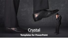  Presentation with stepping - Colorful presentation theme enhanced with huge leg stepping on a tiny businnessman concept on background backdrop and a dark gray colored foreground